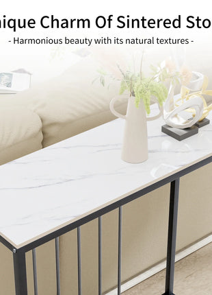 80CM Long Rectangle Marble Console Table for Living Room Entryway Accent Table Metal Frame
