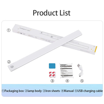 LED Cabinet Light USB Type-C Rechargeable Motion Sensor Led Lamp for Kitchen Wardrobe Cabinet Lighting 20cm/30cm/40cm/50cm/60cm