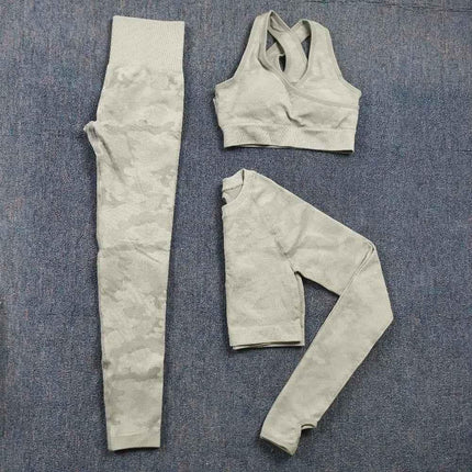 3PCS Camouflage Yoga Set for Women Seamless Fitness Yoga Bra Sports Bra High Waist GYM Camo leggings Pants Fitness Suits Workout