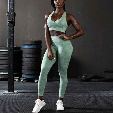 3PCS Camouflage Yoga Set for Women Seamless Fitness Yoga Bra Sports Bra High Waist GYM Camo leggings Pants Fitness Suits Workout