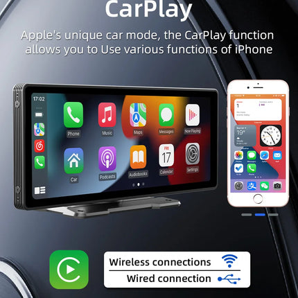 10.26 Inch Portable Wireless Carplay Screen HD Rear Reversing Camera Car Radio DVR MP5 Multimedia Video Player Android Auto