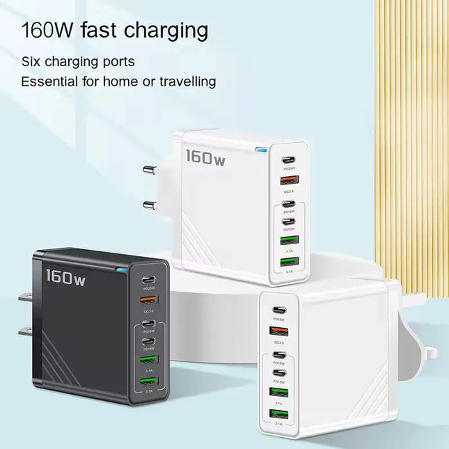 160W Multi Ports USB Type C Charger Fast Charging Phone Charger Adapter For iPhone Samsung Xiaomi EU/US/UK Plug USB Wall Charger