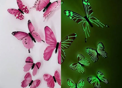 12Pcs Fashion 3D Luminous Butterfly Creative Wall Sticker