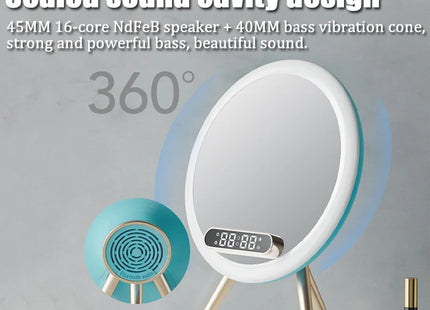 Smart Bluetooth Speaker Mirror Alarm Clock LED Night Light Wireless Charger