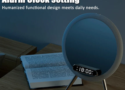 Smart Bluetooth Speaker Mirror Alarm Clock LED Night Light Wireless Charger