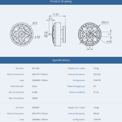 T-Motor F2004 Motor (1700kV, 3000kV)