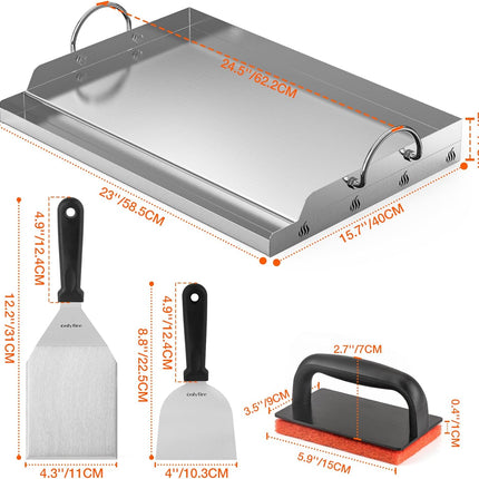 Onlyfire 23" Stainless Steel BBQ Griddle Plate with Spatula & Scraper Kit