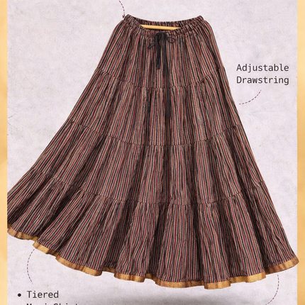 Blackfever Elegant Multicolour Striped Tiered Maxi Skirt – Free Size