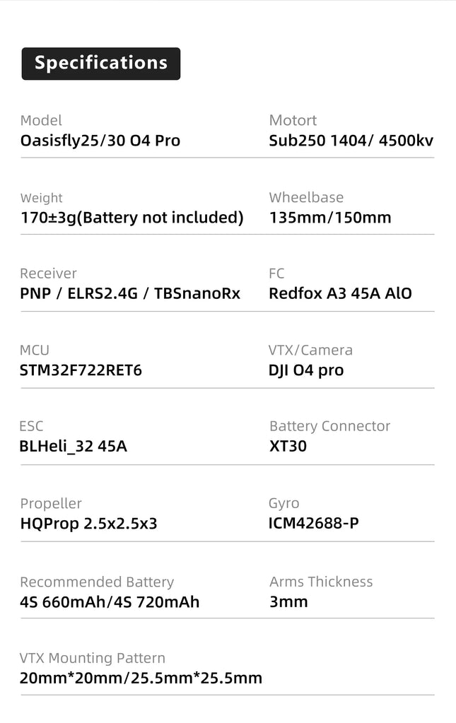 Sub250 OasisFly30 O4 Pro 3-Inch FPV Drone