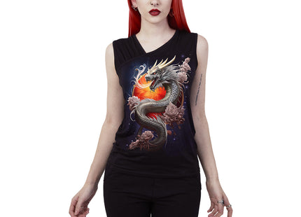SUN DRAGON - Gathered Shoulder Slant Vest Black