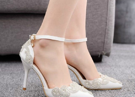 Rhinestone Stiletto Pointed Heel Women Shoes, Size:40(White)