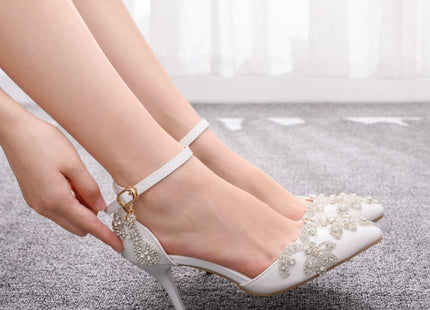 Rhinestone Stiletto Pointed Heel Women Shoes, Size:40(White)