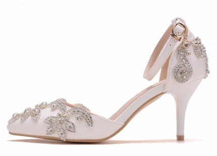 Rhinestone Stiletto Pointed Heel Women Shoes, Size:40(White)