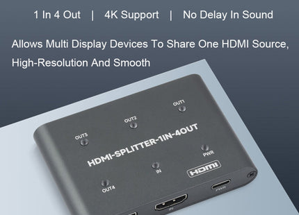Waveshare 23738 4K HDMI Splitter, 1 In 4 Out, Share One HDMI Source, 23738