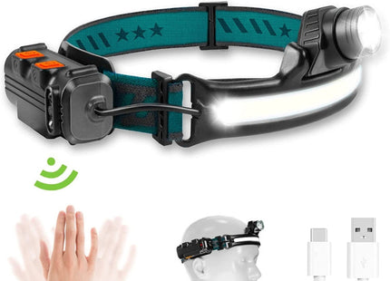 W678-2 Zoom XPG + COB Sensor Headlight Flashlight 6 Lighting Modes Rechargeable Head Lamp