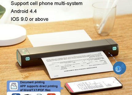 M08F Bluetooth Wireless Handheld Portable Thermal Printer(Black A4 Version)