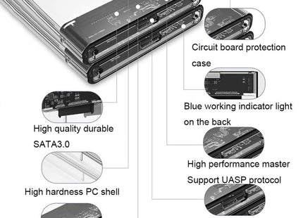Type-C/USB-C QGeeM USB3.0 Transparent High-Speed 2.5 Inch Universal Laptop External Hard Disk Box