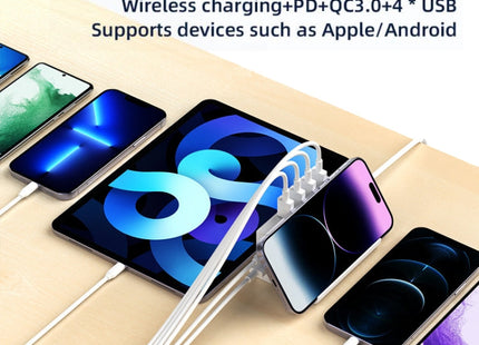 PD 20W +QC 3.0 Wireless Charging+6 Ports Multi-function Charger(EU Plug)