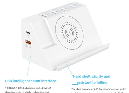 PD 20W +QC 3.0 Wireless Charging+6 Ports Multi-function Charger(EU Plug)