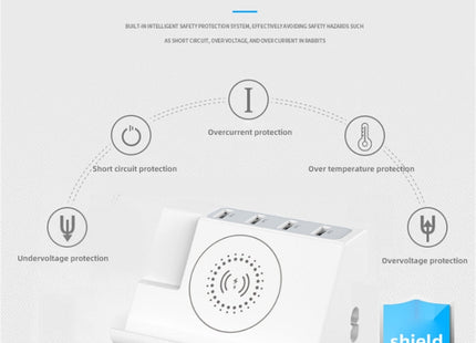 PD 20W +QC 3.0 Wireless Charging+6 Ports Multi-function Charger(EU Plug)