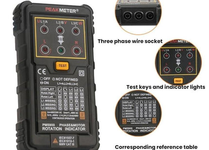 PEAKMETER Three-phase AC Motor Rotation Phase Sequence Tester, PM5900