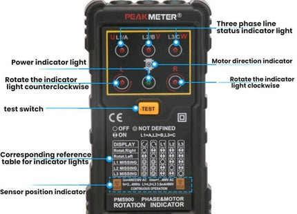 PEAKMETER Three-phase AC Motor Rotation Phase Sequence Tester, PM5900