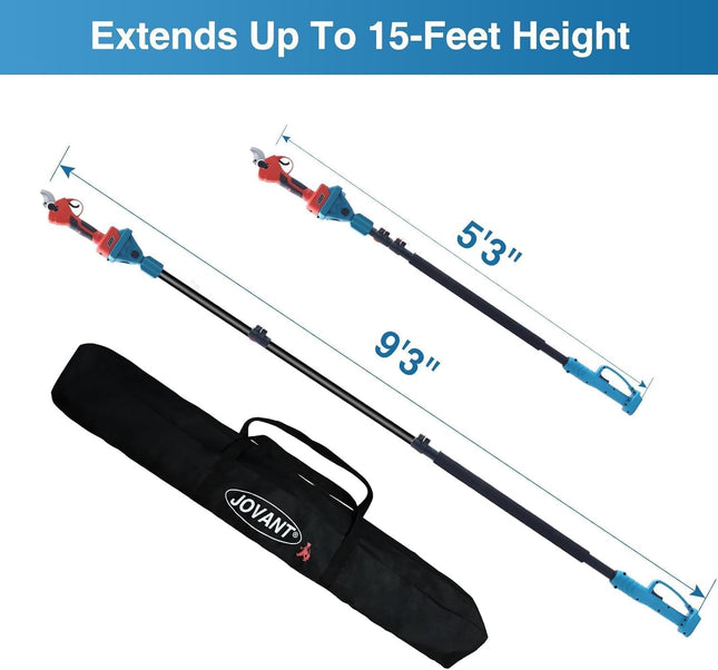 Jovant 2-in-1 Cordless Pruning Shears with 21V Pole – Electric Branch Cutter