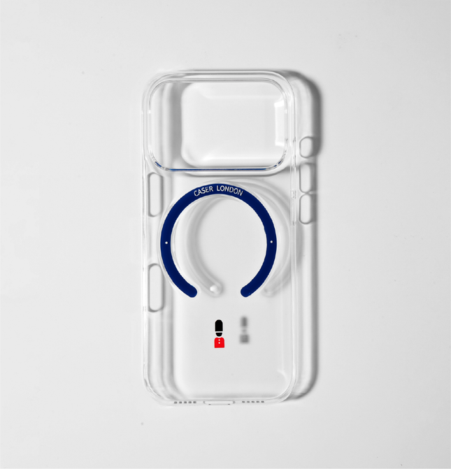 Slim Clear iPhone 17 Pro Max Case with Royal Blue MagSafe Ring - King's Guard | The Iconic Slim