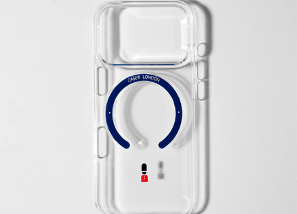 Slim Clear iPhone 17 Pro Case with Royal Blue MagSafe Ring - King's Guard | The Iconic Slim
