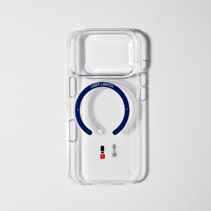 Slim Clear iPhone 17 Pro Case with Royal Blue MagSafe Ring - King's Guard | The Iconic Slim
