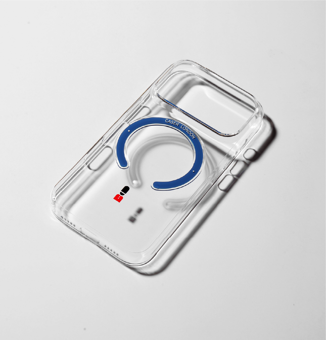 Slim Clear iPhone 17 Pro Max Case with Royal Blue MagSafe Ring - King's Guard | The Iconic Slim