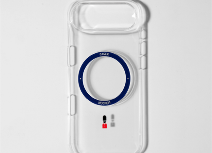 Slim Clear iPhone 17 Pro Max Case with Royal Blue MagSafe Ring - King's Guard | The Iconic Slim
