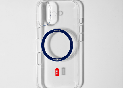 Slim Clear iPhone 17 Pro Case with Royal Blue MagSafe Ring - Telephone Box | The Iconic Slim