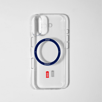 Slim Clear iPhone 17 Pro Case with Royal Blue MagSafe Ring - Telephone Box | The Iconic Slim