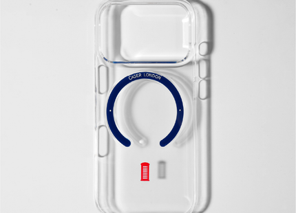Slim Clear iPhone 17 Pro Case with Royal Blue MagSafe Ring - Telephone Box | The Iconic Slim