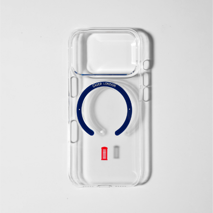 Slim Clear iPhone 17 Pro Case with Royal Blue MagSafe Ring - Telephone Box | The Iconic Slim
