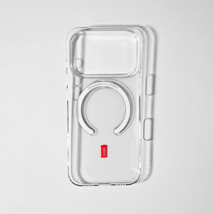 Slim Clear iPhone 17 Pro Case with Royal Blue MagSafe Ring - Telephone Box | The Iconic Slim
