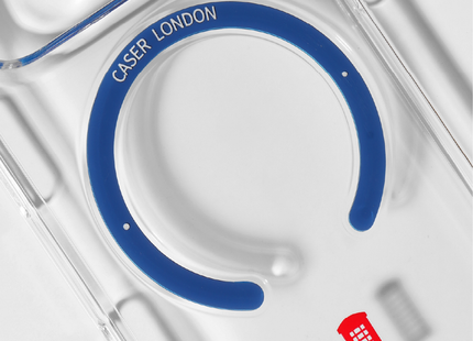 Slim Clear iPhone 17 Pro Case with Royal Blue MagSafe Ring - Telephone Box | The Iconic Slim