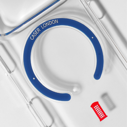 Slim Clear iPhone 17 Case with Royal Blue MagSafe Ring - Telephone Box | The Iconic Slim