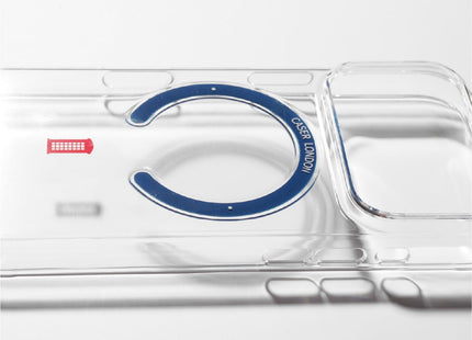 Slim Clear iPhone 17 Pro Case with Royal Blue MagSafe Ring - Telephone Box | The Iconic Slim