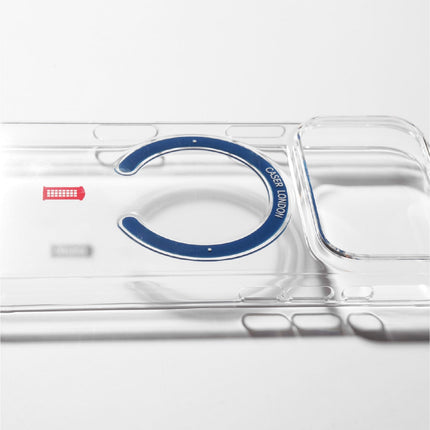 Slim Clear iPhone 17 Case with Royal Blue MagSafe Ring - Telephone Box | The Iconic Slim