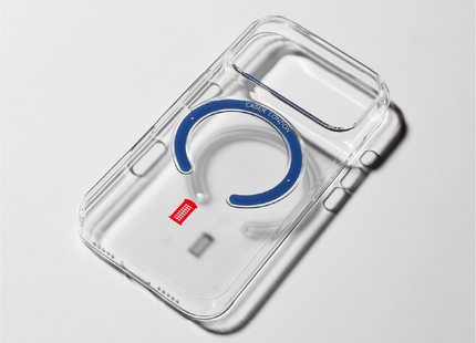 Slim Clear iPhone 17 Pro Case with Royal Blue MagSafe Ring - Telephone Box | The Iconic Slim