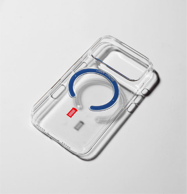 Slim Clear iPhone 17 Pro Case with Royal Blue MagSafe Ring - Telephone Box | The Iconic Slim