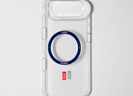 Slim Clear iPhone 17 Pro Case with Royal Blue MagSafe Ring - Telephone Box | The Iconic Slim