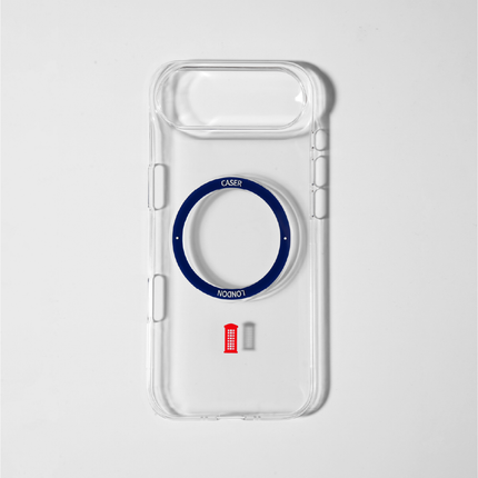 Slim Clear iPhone 17 Pro Case with Royal Blue MagSafe Ring - Telephone Box | The Iconic Slim
