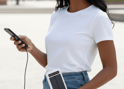 12000mAh Power Bank with Solar Panel Micro USB, iPhone, Type-C, and USB With LED