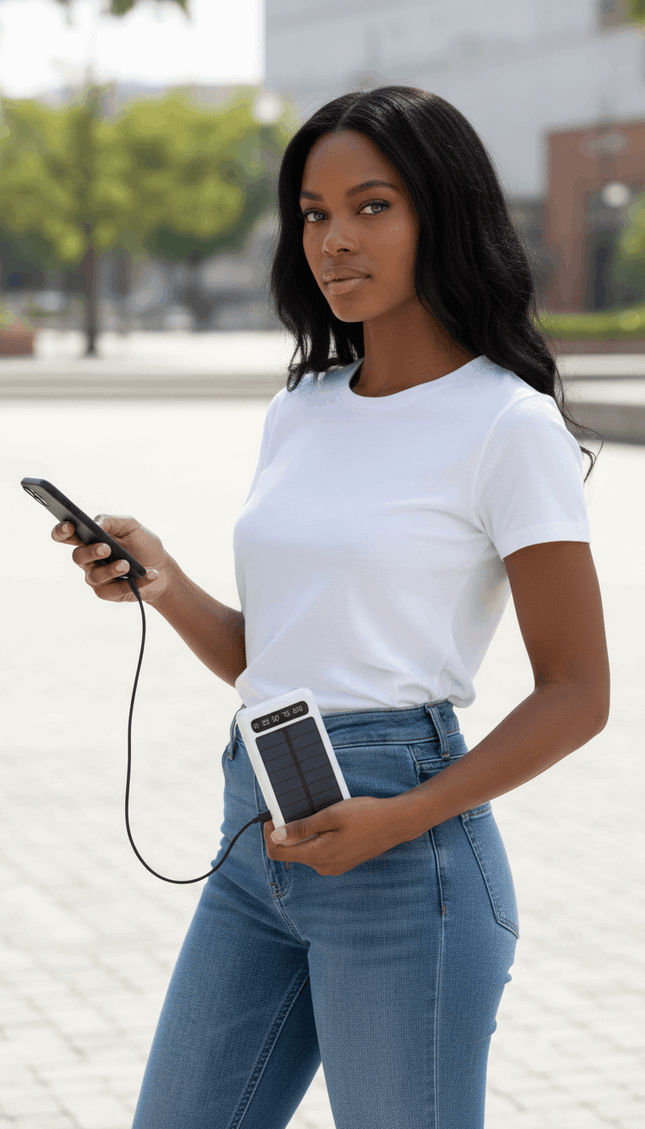 12000mAh Power Bank with Solar Panel Micro USB, iPhone, Type-C, and USB With LED