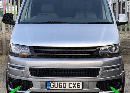 For VW T5.1 Transporter Honeycomb Sportline Front Spoiler Foglight Trims (Gloss Black)