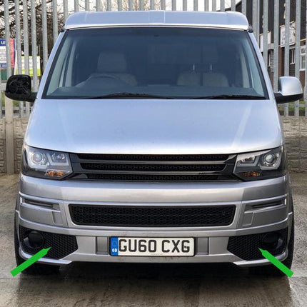 For VW T5.1 Transporter Honeycomb Sportline Front Spoiler Foglight Trims (Gloss Black)