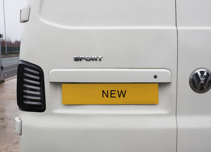 For VW T5/T5.1 Transporter Barn Door Number Plate Unit – Candy White Painted Trim, Ready to Fit – Van-X